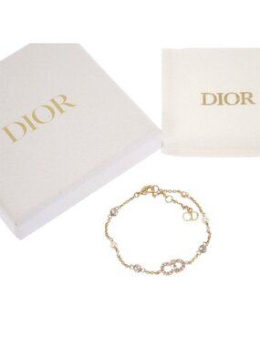 Dior Clair D Lune Bracelet Metal Faux Pearl Crystal Gold Genus